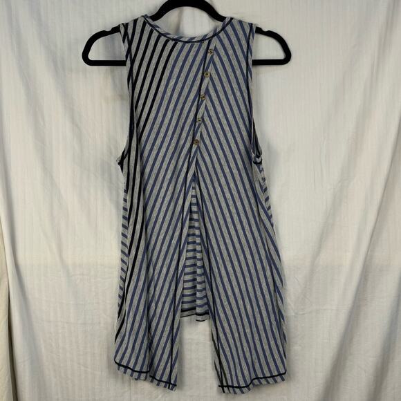 Cotton Innovation Asymmetrical Button Back Tank Top Women’s Size Medium Striped - Picture 7 of 7